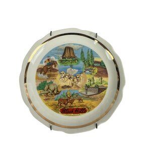Black Hills South Dakota Souvenir Plate 1987 Gold Trim Scenic Landmarks